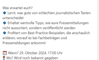 Kostenloser Infoabend am 29. Oktober über erfolgreiche und wirksame Pressearbeit